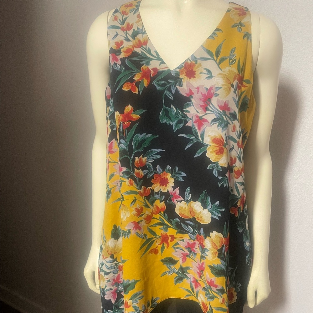 Zac & Rachel Asymmetrical Yellow Floral Blouse